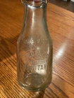 GLASS MILK BOTTLE VINTAGE PEOPLES SANITARY DAIRY EMBOSSED ONE PINT 7.25” TALL