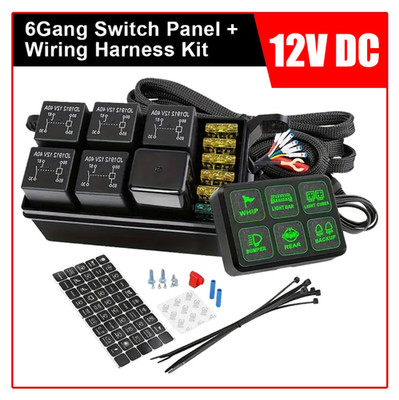 12V/24V 6 fach Schalttafel LED Schalter Kippschalter Relais KFZ Boot LKW