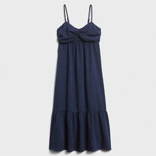 Banana Republic Chambray Front Knot Midi Dress Flounce Hem Womens 10P Indigo NWT