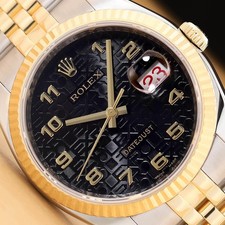 ROLEX DATEJUST 116233 BLACK ARABIC COMPUTER 36MM 18K GOLD STEEL JUBILEE WATCH
