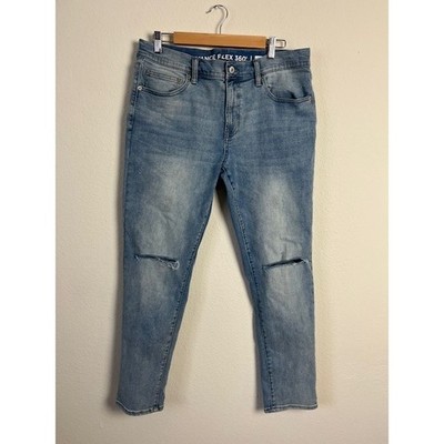 GapFlex 360 Womens Sz 34x30 Jeans Slim Fit Light Wash Distressed Ripped Knee