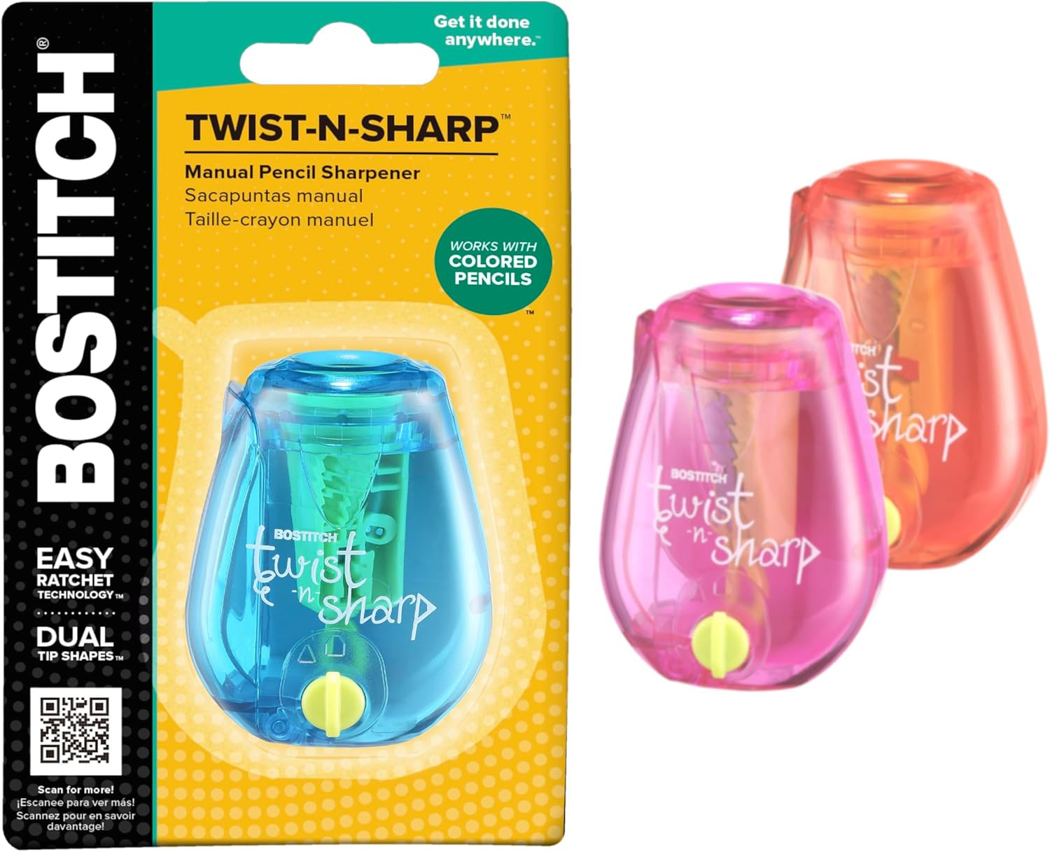 Twist-N-Sharp Pencil Sharpener, for Kids & Colored Pencils, 