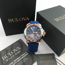 Bulova Men's Marine Star A 98A227 Automatic Blue Dial Strap Watch 45mm