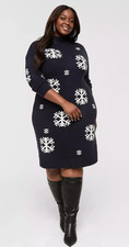 NEW LANE BRYANT NAVY BLUE MOCK NECK SNOWFLAKE SWEATER DRESS SZ 14/16