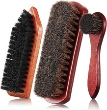 3 Pcs Horsehair Shoe Brush Wood Handle Boot Cleaner,Square Head