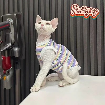 Colorful striped cat vests, summer pet clothes, hairless cats, Devon cats, high 