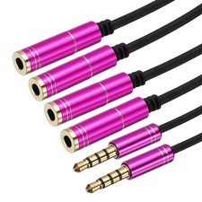 2Pcs 1ft Headphone Splitter, TRS 3.5mm Male to Dual TRS 3.5mm Female Cable, Pink