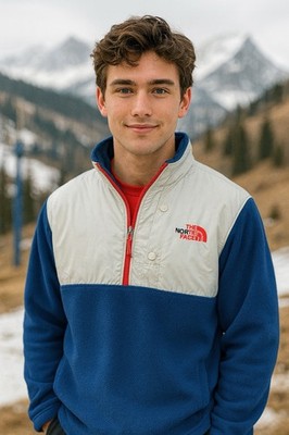 The North Face Blue White 1/2 Zip Pullover Fleece Sz L Preppy Ski Gorpcore EUC