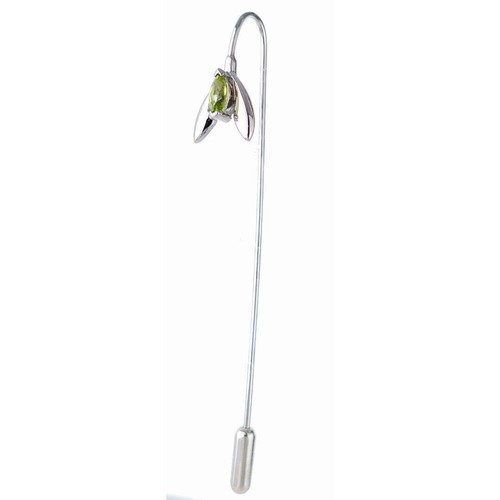 Peridot Snowdrop Tie Lapel Pin Stick Brooch Sterling Silver Gift Box - Picture 7 of 12