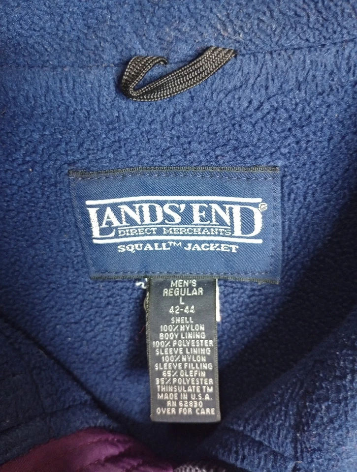 Chaqueta Squall Lands End De Colección Para Hombre Hecha en EE. UU. Azul Verde Forrada de Vellón Grande Foto 4 de 4