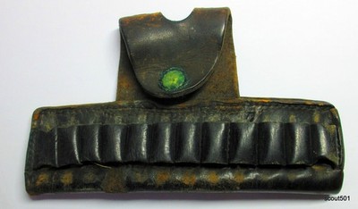 Antique 1800s Brown Leather Ammo Bullet Cartridge Pouch Svea Life Guards Swedish