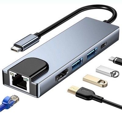 USB C Hub Multiport Adapter 5-in-1, with HDMI, Ethernet Port, USB 3.0/2.0 Por...