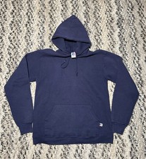 Vtg 80s 90s Russell Athletic Hoodie Navy Pullover Essential Pocket Made USA Med