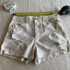 #63 Woman’s Size 7 True Craft Beige/ Pink Tye Dye Distressed Worn Jean Shorts — photo 2