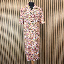 Vintage Gordon Wyatt Shirt Dress 16 18 Orange Yellow Floral Double Button Midi