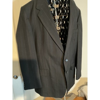 Farah Clothing Co Mens 46R Pinstripe Blazer Jacket Black Wool Blend 2-Button