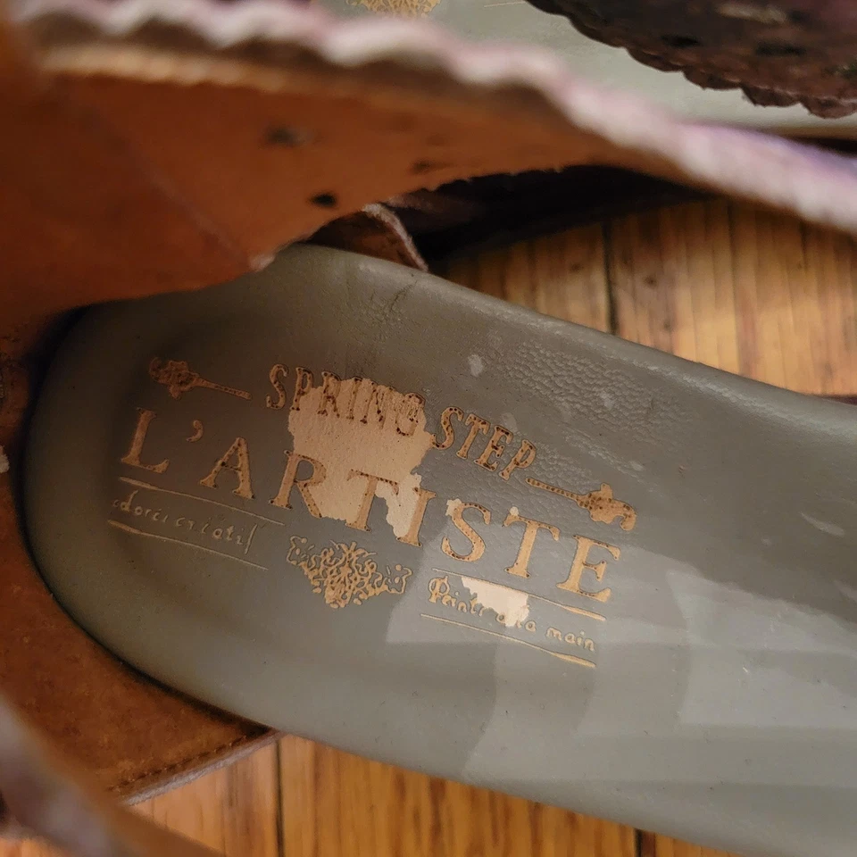 Spring Step L'Artiste Purple Leather Cutout Ankle Strap Wedge Sandals Watercolor - Image 3 of 4