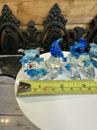 Glass Shisas Pair Set warding off evil Shi shi dog blue Guardian  - Picture 7 of 8