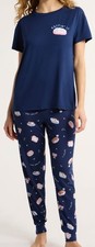 Joyspun 2 pc Top Bottom Navy Dog Tired Pajama Sleep Set Sz L / XL - New