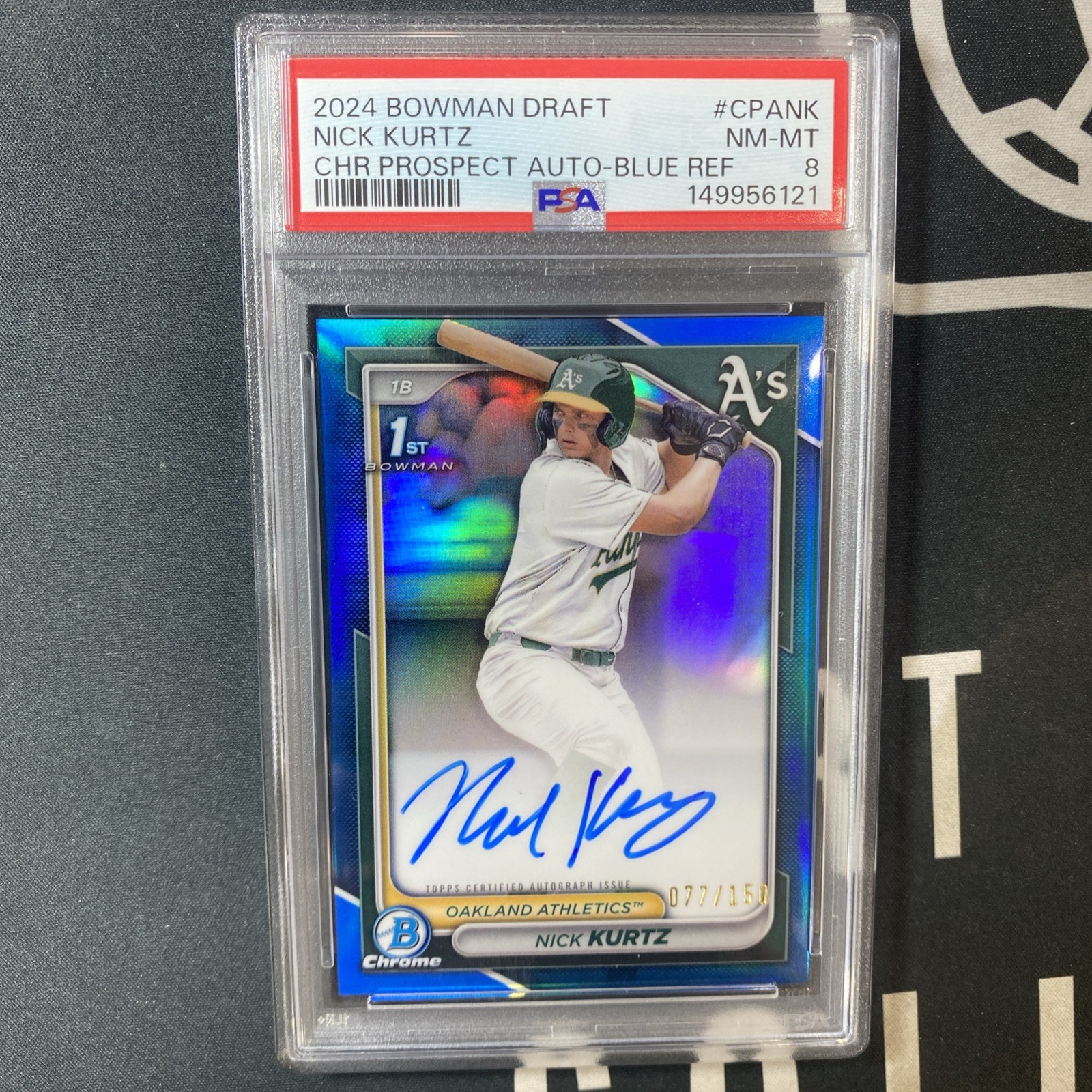 2024 Bowman Draft Nick Kurtz Chrome Prospect Auto 1st Blue /150 PSA 8