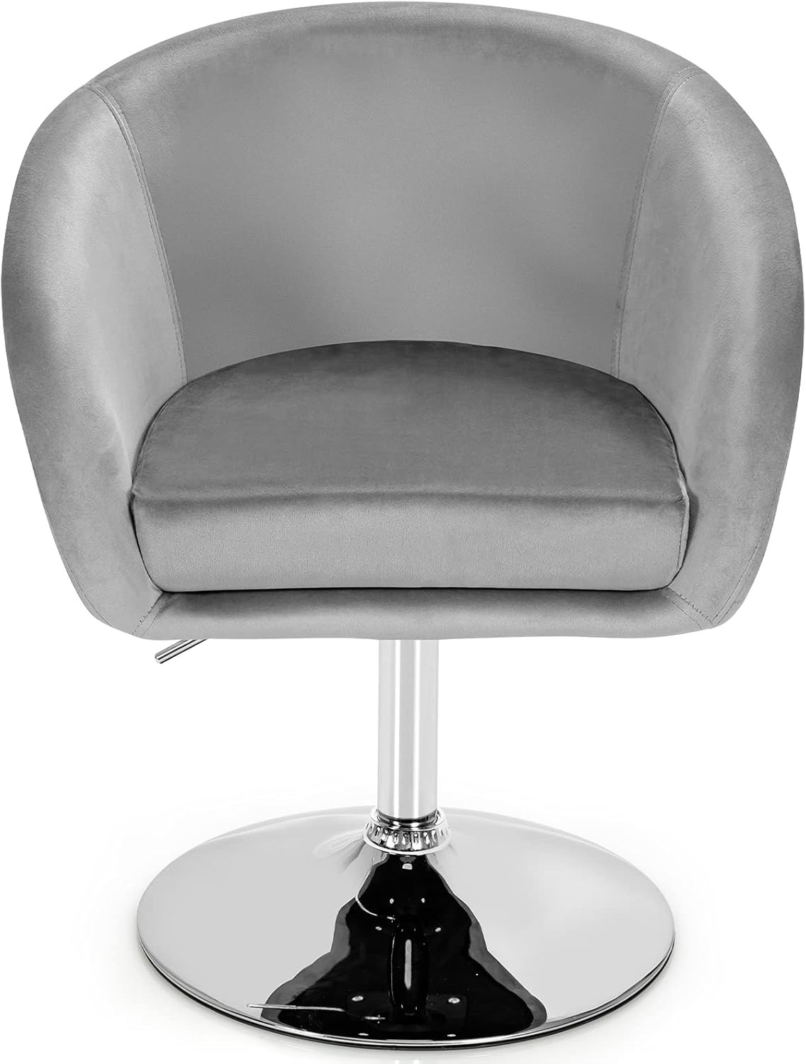 Adjustable Velvet Vanity Chair with Chrome Frame - Stylish Grey Swivel Accent