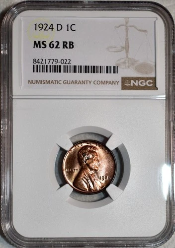 NGC MS-62 RB 1924-D Lincoln Cent, Cartwheeling, 90%+ Original Red, Very Premium!
