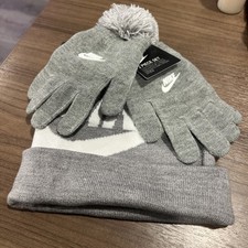 Nike Kids Dark Grey Heather Swoosh Beanie  Gloves Set 9A2695-042 - NWT