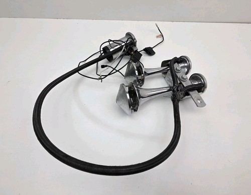 Chrome Air Horn Dual Trumpet Rivco Motohorn Kit Off Harley-Davidson 12V 128 DB