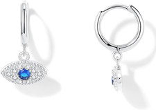 Evil Eye Hoop Earrings for Women, 14K Gold Plated S925 Sterling Silver Post Ligh