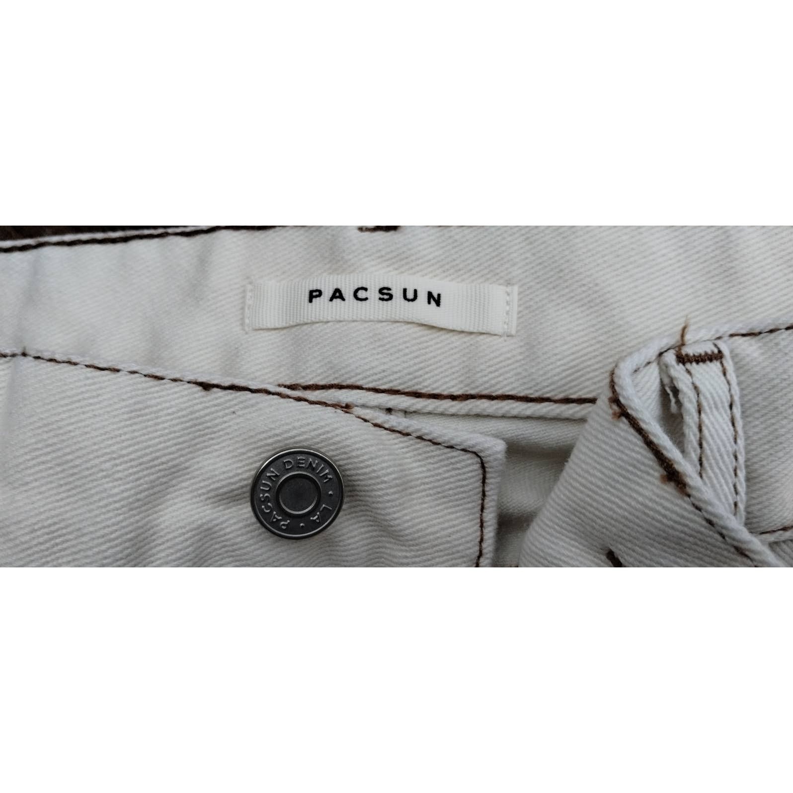 PACSUN Women's High Rise Carpenter Embroidered Off White/Cream Jeans Size 26 (2) thumbnail 2