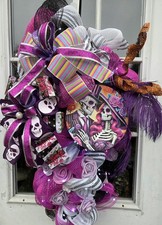 Sugar Skull Swag Wreath, Front Door Decor, Sugar Skull Decor, Handmade Wreath