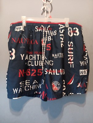 New Nautica Swim Trunks Mens XXL Yacht Club Blue Elastic Waist Drawstring