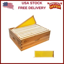 ⏯10-Frame Medium Super Bee Box Wax Coated Bee Hives W/Beehives Frames Foundation