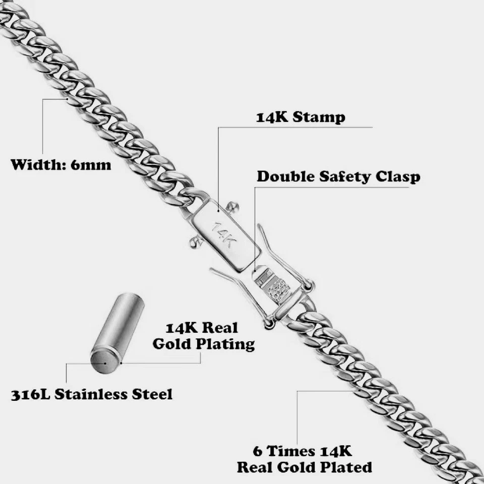 Brazalete de acero inoxidable plata maciza Miami cubano eslabón o cadena cierre de caja 4-8 mm Foto 4 de 4