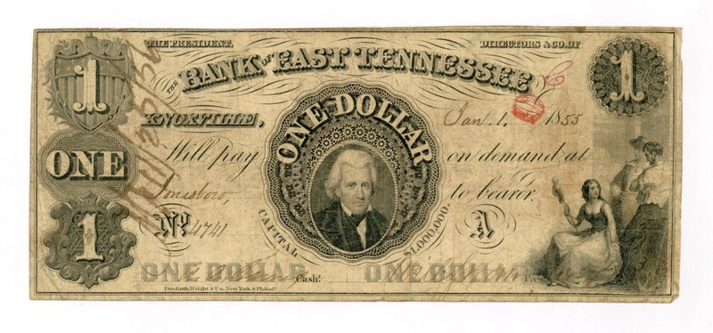 1855 $1 The Bank of East Tennessee - Knoxville, TENNESSEE Note at Jonesboro