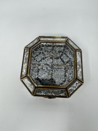 Anthropologie Glass Brass Trinket Box Divided Jewelry Mirrored - Picture 6 of 11