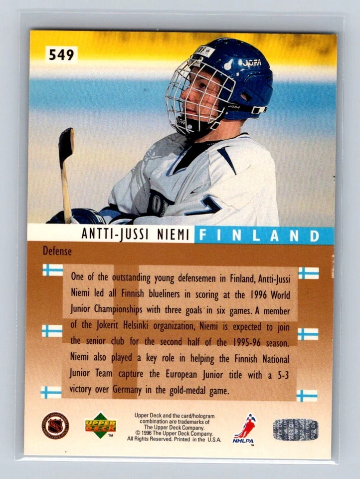 1995-96 Upper Deck #549 Antti-Jussi Niemi Finland - Image 2 of 2