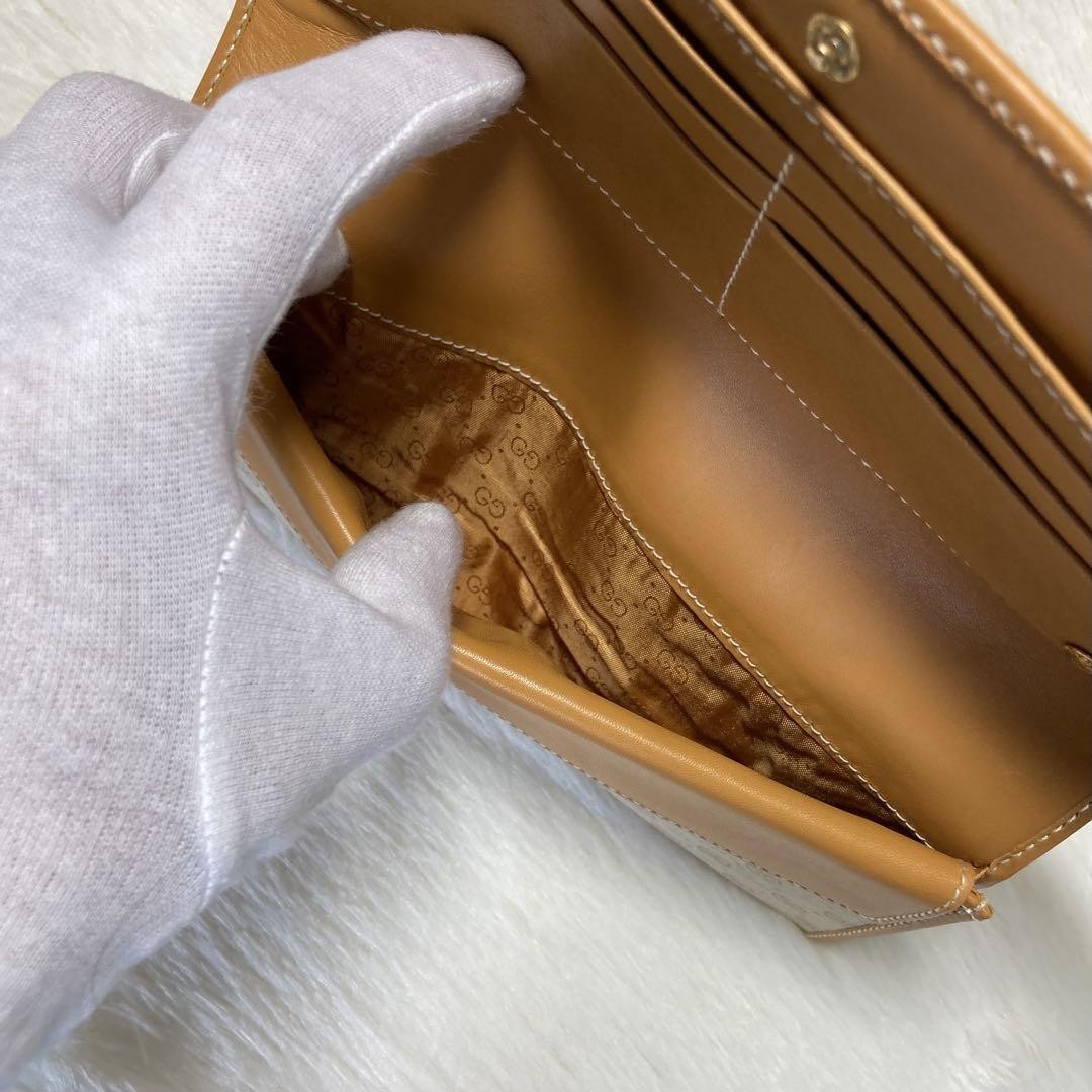 未使用保管　GUCCI グッチ　ビンテージ　長財布　収納　箱　キャメル　ホワイト Used Gucci Vintage Long Wallet Storage Box, Camel and White