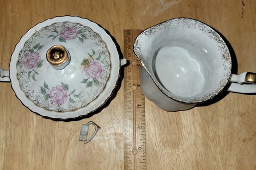 Chodziez Poland China White With Gold Trim, Light Pink Roses Partial Tea 6 Svc - Picture 11 of 17