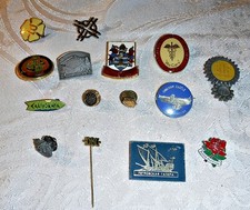 15 VINTAGE CAP BADGE/ PINS ALL TYPES ENAMEL LUCITE EYC COLLECTORS OR ENTHUSIASTS
