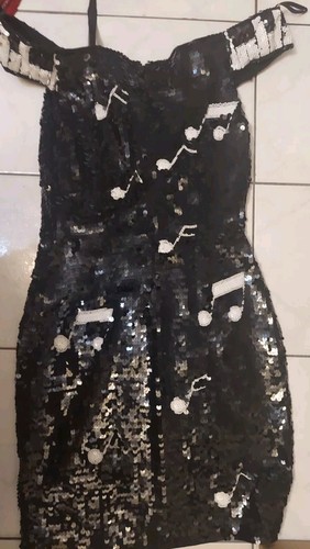 Ladies Vintage 80s 90’s Piano Music Sequined Dress Evening Holiday Sz S 🎹 - Picture 5 of 9