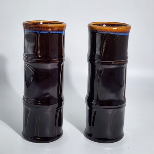 2 Libbey Ceramic Tiki Tall Volcano Drip Bamboo Style Cocktail Tumbler Set VTG - Picture 3 of 11