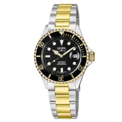 Gevril Men's 4855A Wall Street Sellita Swiss Automatic Black Ceramic Bezel Watch