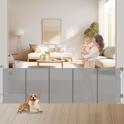 118'' Extra Wide Retractable Mesh Baby Gate, 35'' Tall Retractable Dog Gate wit...