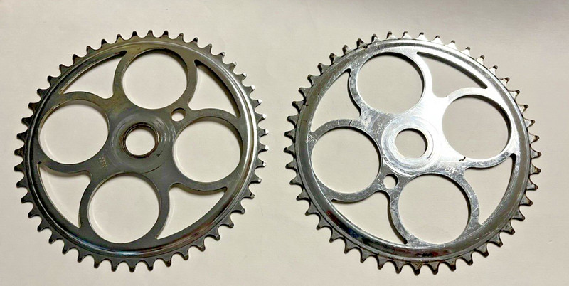 2 VINTAGE ANTIQUE BIKE BICYCLE CHAINRING 46T ONE PIECE CRANK OPC Chrome Clover