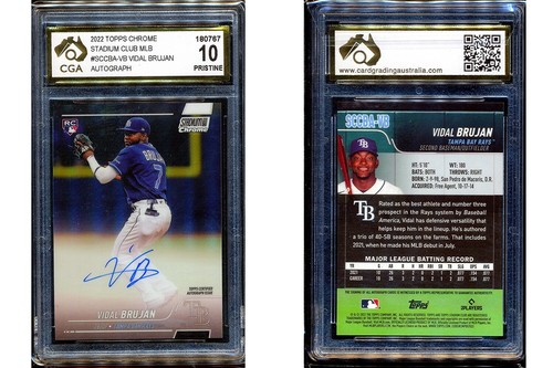 2022 Stadium Club Chrome Autographs #SCCBA-VB Vidal Brujan CGA 10 - Picture 3 of 3