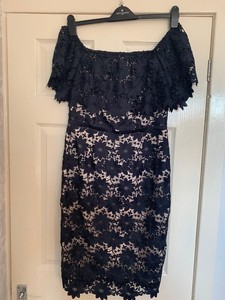 navy and cream lace dress