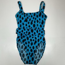 Vtg Rose Marie Reid Swimsuit Women OnePiece Polka Dot Blue Playsuit Sz 12 USA