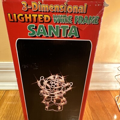 3D Dimensional Lighted Wire Frame Christmas Santa