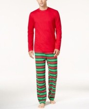 Family PJs Matching Men's 2-PC Pajama Set Red Green Holiday Stripe Small